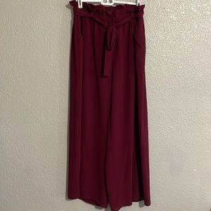 Maroon Wide Leg Pants with Pockets